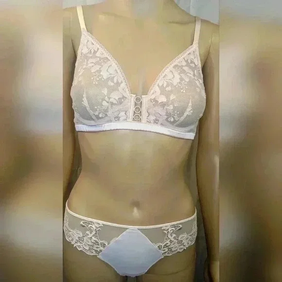 NWOT Simone Perele Orphee Sheer Plunge Bra and Panty Set 34B/1 Petal Power - Picture 2 of 9